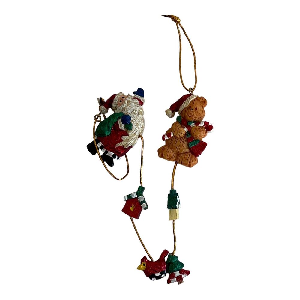 Christmas Dangle Santa & Bear Ornaments with Tree House Bird 5"
